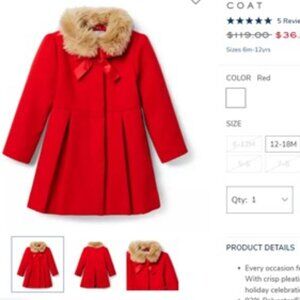Janie & Jack Holiday Bow Coat Size 6